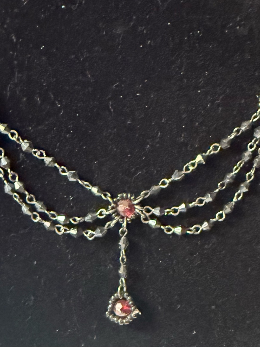 Victorian style festoon necklace black and garnet colored beads Bundle and save